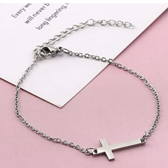 Sideways Cross Dainty Bracelet - Picture 4 of 4